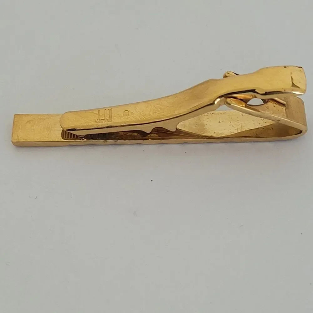 Dunhill Vintage Striped Tie Clasp Clip Bar Gold Retro Geometric Minimalistic